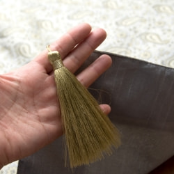 〔約105cm×105cm〕インドの金糸入りテーブルカバー -ペイズリー×グレー - サブ5