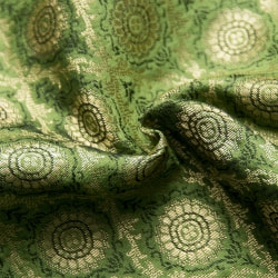 〔約105cm×105cm〕インドの金糸入りテーブルカバー -グリーン×サークル - サブ3