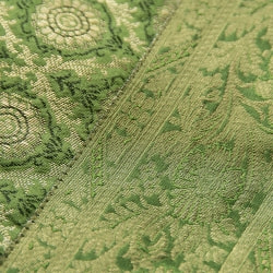 〔約105cm×105cm〕インドの金糸入りテーブルカバー -グリーン×サークル - サブ4