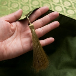 〔約105cm×105cm〕インドの金糸入りテーブルカバー -グリーン×サークル - サブ5