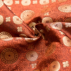 〔約105cm×105cm〕インドの金糸入りテーブルカバー -オレンジ×サークル - サブ3