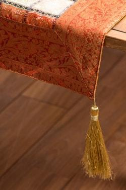 〔約175cm×45cm〕インドの金糸入りテーブルランナー -　 オレンジ×マルチカラー - サブ3