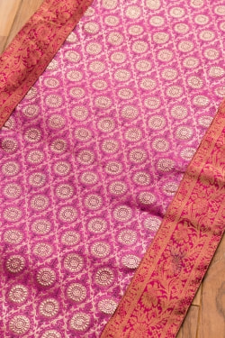 〔約175cm×45cm〕インドの金糸入りテーブルランナー -　ピンク×サークル小 - サブ5