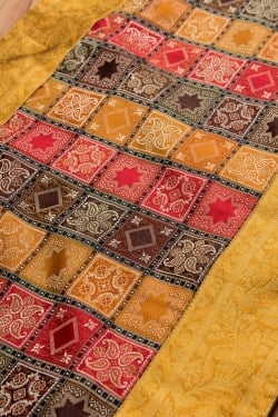 〔約175cm×45cm〕インドの金糸入りテーブルランナー -　ゴールド×マルチカラー - サブ5