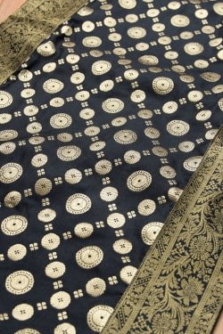 〔約175cm×45cm〕インドの金糸入りテーブルランナー -　ブラック×サークル - サブ5