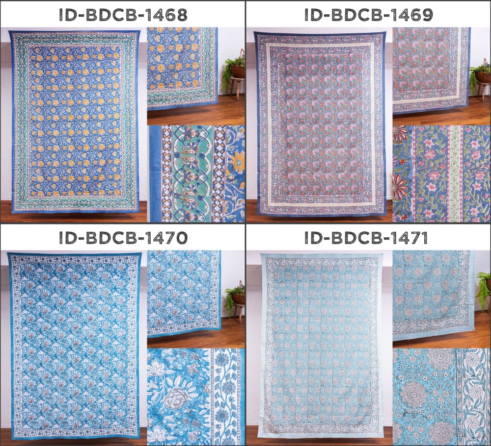 【自由に選べる3枚セット】ジャイプル 職人手作り インド伝統の木版染め更紗マルチクロス 美しい色彩 ボタニカル テーブルクロス ベッドカバー ソファーカバー パーテーションなどへ9枚目の下部説明写真です