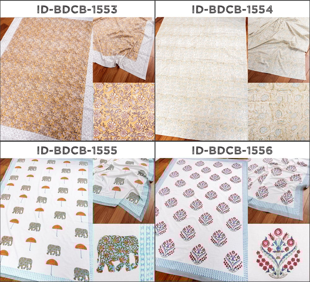 【自由に選べる3枚セット】ジャイプル 職人手作り インド伝統の木版染め更紗マルチクロス 美しい色彩 ボタニカル テーブルクロス ベッドカバー ソファーカバー パーテーションなどへ13枚目の下部説明写真です