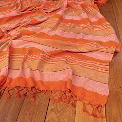 〔235cm×150cm〕カディコットン風マルチクロス - ストライプ柄 オレンジ系 - サブ4