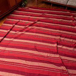 〔260cm×215cm〕カディコットン風マルチクロス - ストライプ柄 赤×えんじ系 - サブ2