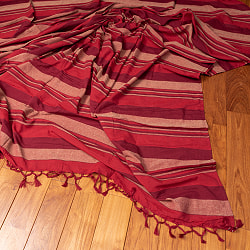 〔260cm×215cm〕カディコットン風マルチクロス - ストライプ柄 赤×えんじ系 - サブ5