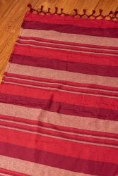 〔260cm×215cm〕カディコットン風マルチクロス - ストライプ柄 赤×えんじ系