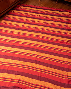 〔260cm×215cm〕カディコットン風マルチクロス - ストライプ柄 オレンジ×赤系 - サブ2