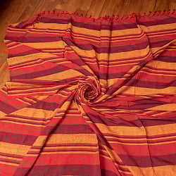 〔260cm×215cm〕カディコットン風マルチクロス - ストライプ柄 オレンジ×赤系 - サブ4