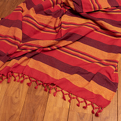 〔260cm×215cm〕カディコットン風マルチクロス - ストライプ柄 オレンジ×赤系 - サブ5