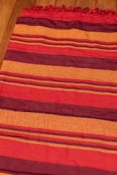 〔260cm×215cm〕カディコットン風マルチクロス - ストライプ柄 オレンジ×赤系