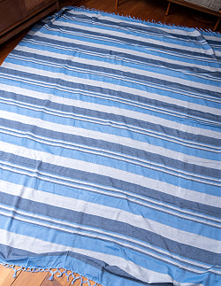 〔260cm×215cm〕カディコットン風マルチクロス - ストライプ柄 水色系 - サブ2