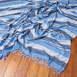 〔260cm×215cm〕カディコットン風マルチクロス - ストライプ柄 水色系 - サブ5