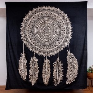 マルチクロス - ドリームキャッチャー　ブラック〔200cm×221〕大きな布