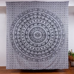 マルチクロス - モノトーン　象と更紗マンダラ〔201cm×218〕大きな布の商品写真