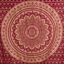 マルチクロス - えんじゴールドラメマンダラ〔135cm×204〕大きな布 - サブ4