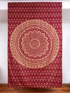 マルチクロス - えんじゴールドラメマンダラ〔135cm×204〕大きな布