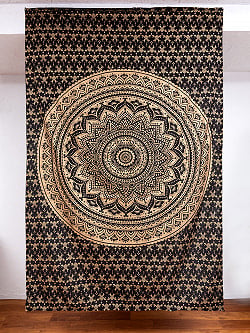 マルチクロス - ブラック＆ゴールドラメマンダラ〔135cm×201〕大きな布の商品写真