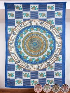 〔各色あり〕マルチクロス　象とマンダラ〔138cm×199〕大きな布