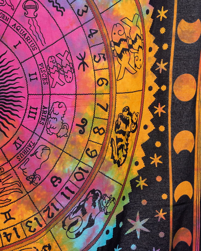 マルチクロス - 西洋占星術　ホロスコープ　タイダイと夜空〔125cm×210〕大きな布 5 - 細部の写真です