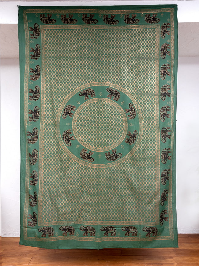 マルチクロス - 円環と象さん　ゴールドラメ〔143cm×212〕大きな布の写真