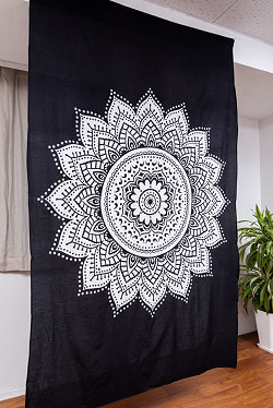 マルチクロス - モノトーン　フラワーマンダラ〔127cm×210〕大きな布 - サブ2