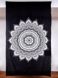 マルチクロス - モノトーン　フラワーマンダラ〔127cm×210〕大きな布