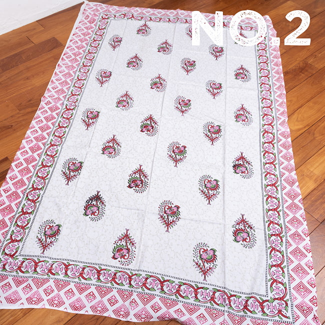 〔各色あり〕パステルカラーのマルチクロス 更紗模様〔144cm×212〕大きな布 14 - No.2:レッド系