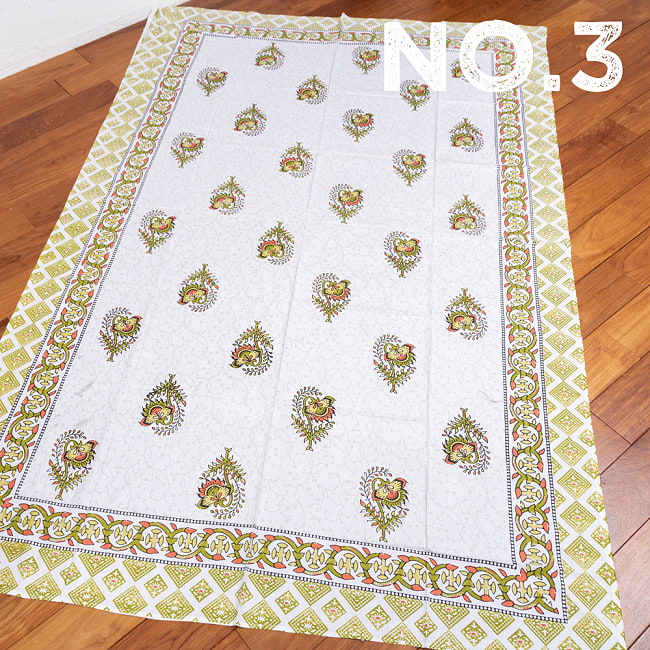 〔各色あり〕パステルカラーのマルチクロス 更紗模様〔144cm×212〕大きな布 15 - No.3:黄緑系