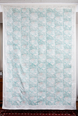 ジャイプル　職人手作り　インド伝統の木版染め更紗マルチクロス〔約225cm×約155cm〕美しい色彩　ボタニカル　テーブルクロス　ベッドカバー　ソファーカバー　パーテーションなどへ - サブ2