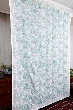 ジャイプル　職人手作り　インド伝統の木版染め更紗マルチクロス〔約225cm×約155cm〕美しい色彩　ボタニカル　テーブルクロス　ベッドカバー　ソファーカバー　パーテーションなどへ - サブ3