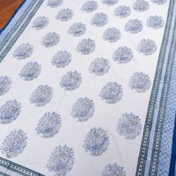 ジャイプル 職人手作り インド伝統の木版染め更紗マルチクロス〔約220cm×約152cm〕美しい色彩 ボタニカル テーブルクロス ベッドカバー ソファーカバー パーテーションなどへ(ID-BDCB-1546)