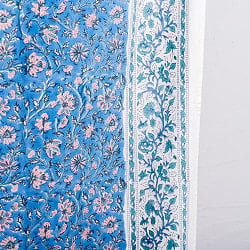 ジャイプル　職人手作り　インド伝統の木版染め更紗マルチクロス〔約225cm×約152cm〕美しい色彩　ボタニカル　テーブルクロス　ベッドカバー　ソファーカバー　パーテーションなどへ - サブ5