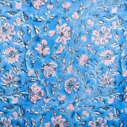 ジャイプル 職人手作り インド伝統の木版染め更紗マルチクロス〔約225cm×約152cm〕美しい色彩 ボタニカル テーブルクロス ベッドカバー ソファーカバー パーテーションなどへ(ID-BDCB-1550)