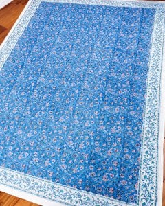 ジャイプル　職人手作り　インド伝統の木版染め更紗マルチクロス〔約225cm×約152cm〕美しい色彩　ボタニカル　テーブルクロス　ベッドカバー　ソファーカバー　パーテーションなどへ