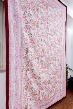 ジャイプル 職人手作り インド伝統の木版染め更紗マルチクロス〔約227cm×約155cm〕美しい色彩 ボタニカル テーブルクロス ベッドカバー ソファーカバー パーテーションなどへ - サブ3