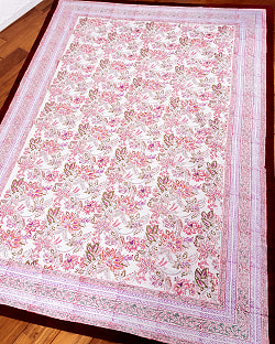 ジャイプル 職人手作り インド伝統の木版染め更紗マルチクロス〔約227cm×約155cm〕美しい色彩 ボタニカル テーブルクロス ベッドカバー ソファーカバー パーテーションなどへ - サブ4