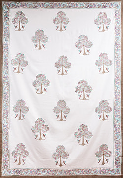 ジャイプル 職人手作り インド伝統の木版染め更紗マルチクロス〔約225cm×約152cm〕美しい色彩 ボタニカル テーブルクロス ベッドカバー ソファーカバー パーテーションなどへ - サブ2