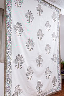 ジャイプル 職人手作り インド伝統の木版染め更紗マルチクロス〔約225cm×約152cm〕美しい色彩 ボタニカル テーブルクロス ベッドカバー ソファーカバー パーテーションなどへ - サブ3