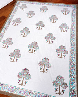 ジャイプル 職人手作り インド伝統の木版染め更紗マルチクロス〔約225cm×約152cm〕美しい色彩 ボタニカル テーブルクロス ベッドカバー ソファーカバー パーテーションなどへ - サブ4