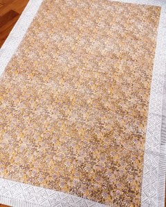 ジャイプル　職人手作り　インド伝統の木版染め更紗マルチクロス〔約224cm×約150cm〕美しい色彩　ボタニカル　テーブルクロス　ベッドカバー　ソファーカバー　パーテーションなどへ