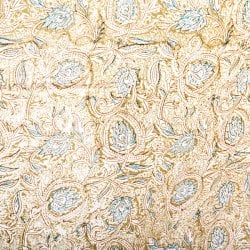 ジャイプル 職人手作り インド伝統の木版染め更紗マルチクロス〔約220cm×約152cm〕美しい色彩 ボタニカル テーブルクロス ベッドカバー ソファーカバー パーテーションなどへ(ID-BDCB-1554)