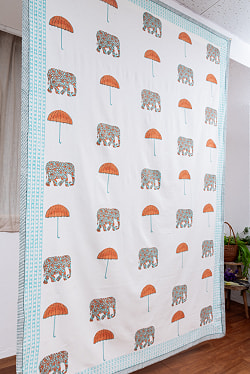 ジャイプル 職人手作り インド伝統の木版染め更紗マルチクロス〔約227cm×約152cm〕美しい色彩 ボタニカル テーブルクロス ベッドカバー ソファーカバー パーテーションなどへ - サブ3