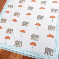 ジャイプル 職人手作り インド伝統の木版染め更紗マルチクロス〔約227cm×約152cm〕美しい色彩 ボタニカル テーブルクロス ベッドカバー ソファーカバー パーテーションなどへ(ID-BDCB-1555)