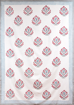 ジャイプル 職人手作り インド伝統の木版染め更紗マルチクロス〔約224cm×約155cm〕美しい色彩 ボタニカル テーブルクロス ベッドカバー ソファーカバー パーテーションなどへ - サブ2