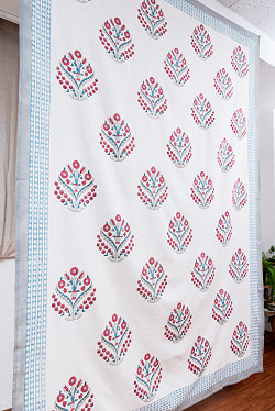 ジャイプル 職人手作り インド伝統の木版染め更紗マルチクロス〔約224cm×約155cm〕美しい色彩 ボタニカル テーブルクロス ベッドカバー ソファーカバー パーテーションなどへ - サブ3